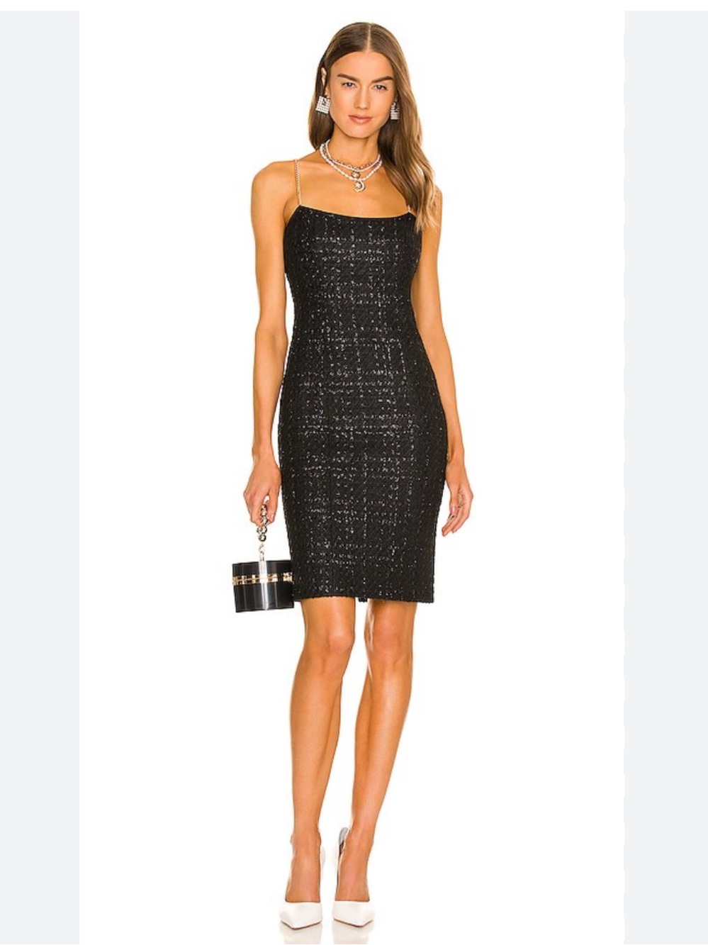 ASSIGNMENT Devon Dress Black Tweed Gold Chain Suspenders Sz XS NWT